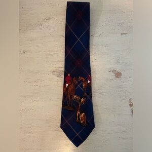 Polo Ralph Lauren Hand Made in USA Vintage Plaid-Equestrian Silk Tie in Navy